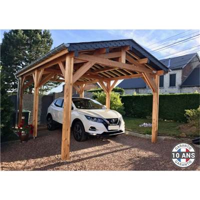 Abri 2 pentes Bois Douglas France Carport Auvent voiture 300x600cm H 250cm