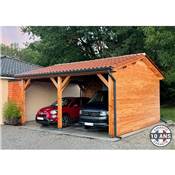 Abri 2 pentes Bois Douglas France Carport Auvent voiture 700x650cm H 250cm