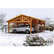 Abri 2 pentes Faitage Décalé Bois Douglas France Carport Auvent voiture 550x950cm H 250cm