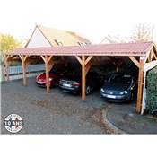 Abri 2 pentes Faitage Décalé Bois Douglas France Carport Auvent voiture 600x1250cm H 250cm