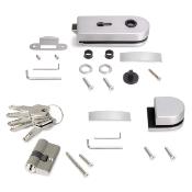 Kit serrure gâche doubles loquet horizontal porte verre 8-12mm acier alu. anodisé mat