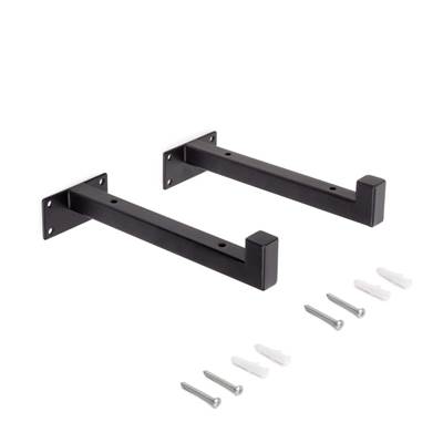 Jeu supports étagères bois Shelf droit tube carré Acier noir