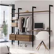 Kit fixation 1 étagère bois 1 mod. 1 tringle suspension long. 1m Zero Zamak noir texturé