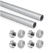 Lot 2 rails ronds armoires D.28mm long. 0.75m supports alu. Zamak Anodisé mat