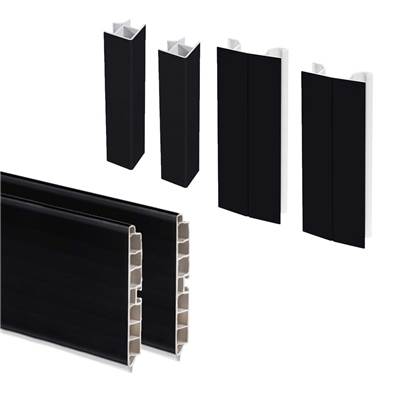 Lot 2 plinthes cuisine Plasline raccords haut. 100mm 2 profils long. 2.35m plastique Noir