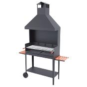 Barbecue charbon de bois 100 cm sur chariot, avec paravents et hotte