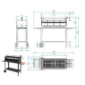 Barbecue charbon de bois 100 cm sur chariot roulant et élevateur