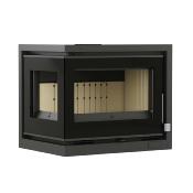 Insert à bois angle 70cm ouverture gauche 17kw vermiculite bûches 62cm sortie 150mm