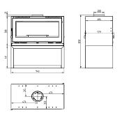 Poêle à bois de face avec bûcher 19kw vermiculite bûches 95cm sortie 200mm 4 turbine