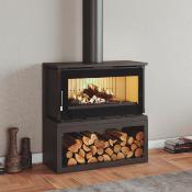 Poêle à bois de face avec bûcher 18kw vermiculite bûches 75cm sortie 200mm
