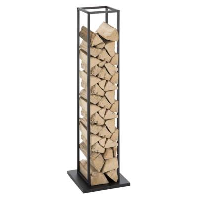Range-bûches design modern noir 23x23x120cm en métal pour intérieur
