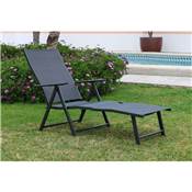 2 Bains de soleil pliables anthracite tissus gris foncé, MELIDE
