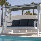 Balancelle 3 places 250x150cm blanc tissus gris