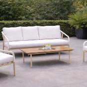 Salon jardin 4 à 6 places sofa 3 places 2 fauteuils table basse blanche  blanc