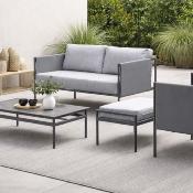 Salon jardin 4 à 7 places sofa 2 pl 2 fauteuils table basse pose pieds anthracite  gris