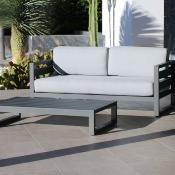 Salon jardin 4 à 5 places sofa 2 places 2 fauteuils table basse anthracite gris clair