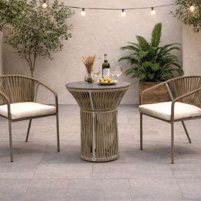 Ensemble bistrot 2 fauteuils table ronde diamètre 60cm champagne tissus blanc