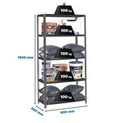 Étagère en métal anthracite 5 étagères charge 100 kgs dim.1800x800x300mm à visser