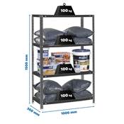 Étagère en métal anthracite 4 étagères charge 100 kgs dim.1500x1000x300mm à visser