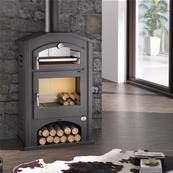 Poêle à bois double combustion bûcher et grille de cuisson 15 kW – M-102 -  FM Calefaccion