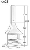 Cheminée frontale à base et foyer réfractaire 10.5 Kw 2700x1050x690 mm