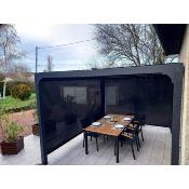 Pergola bioclimatique aluminium anthracite 10.80 m² rideaux 2 côtés