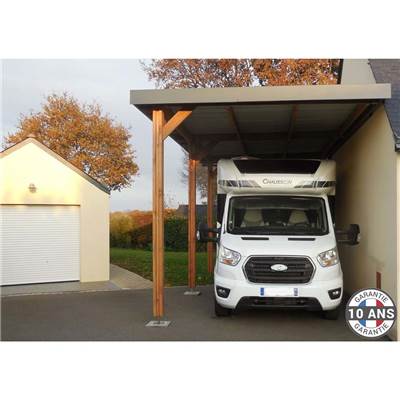 Abri Toit Plat Adossé Bois Douglas France Carport Auvent Camping-car 350x650cm H 320cm