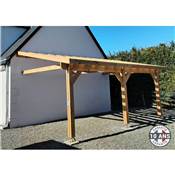 Abri 1 pente Adossé Bois Douglas France Carport Auvent voiture 350x450cm H 250cm