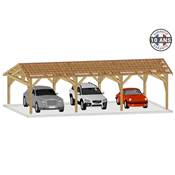 Abri 2 pentes Faitage Décalé Bois Douglas France Carport Auvent voiture 600x800cm H 250cm