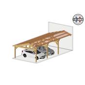 Abri 2 pentes Faitage Décalé Adossé Bois Douglas France Carport Auvent voiture 650x750cm H 250cm