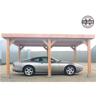 Abri Toit Plat Bois Douglas France Carport Auvent voiture 700x550cm H 250cm