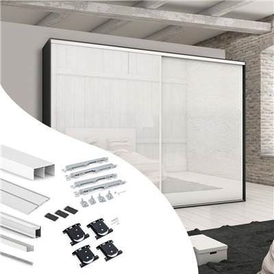 Kit quincaillerie armoire 2 portes coulissantes f. souple Placard 74 poignée Sharp ép. 19mm blanc