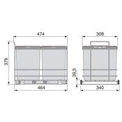 Poubelle recyclage Recycle cuisine 2 x 16 L fixation bas extraction manuelle Anthracite