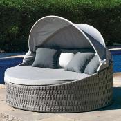 Bain de soleil lit de jardin 2 places rond diamètre 170cm anthracite grise gris clair