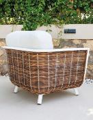 Salon jardin 5 places Sofa 3 places 2 fauteuils 2 tables rondes blanc tissus gris clair