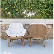 Fauteuil Butaca Imitation bois et résine tressée tissus beige coussin
