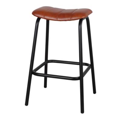 Lot 2 Tabourets style industriel structure tubes d’acier finition noir assise cuir marron