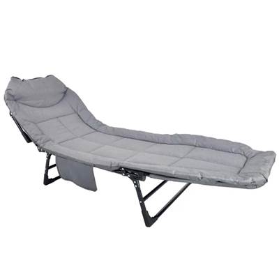 Lit de jardin transat pliant 190x63x28cm 120kg matelas gris