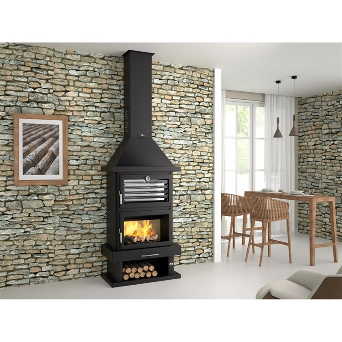 Poêle à bois en acier d'angle avec four 14.5 Kw HL-200-R Foyer en fonte