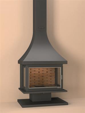 Cheminée de face avec porte en verre et cadre anthracite 16 Kw 2700x1055x690mm