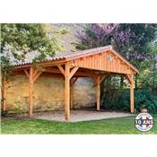 Abri 2 pentes Bois Douglas France Carport Auvent voiture 450x450cm H 250cm