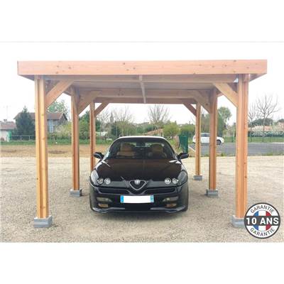 Abri Toit Plat Bois Douglas France Carport Auvent voiture 350x600cm H 250cm