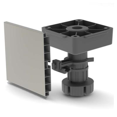 Kit pieds Vérins Bone base carrée meubles haut. 100mm réglable 98-140mm plastique Noir
