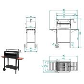Barbecue charbon de bois 60 cm sur chariot roulant et élevateur