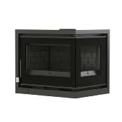 Insert à bois angle 70cm ouverture droite 17kw fonte bûches 62cm sortie 150mm