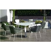 Set Salon de jardin à Manger EVEREST-KRION/TULIP- Finition BLANC/CORDAGE GRIS Tissus BLANC