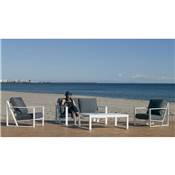 Salon de jardin, canapé, 2 fauteuils, table basse, blanc tissus gris, 4 places ALELI