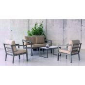 Salon de jardin 4 places anthracite et beige table basse rectangulaire 90cm