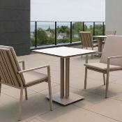 Ensemble bistrot 2 fauteuils table carrée 80cm blanc tissus beige foncé