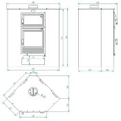 M-105-H - poêle à bois de coin en acier, four supérieur de face, bûcher inf., dbl combustion